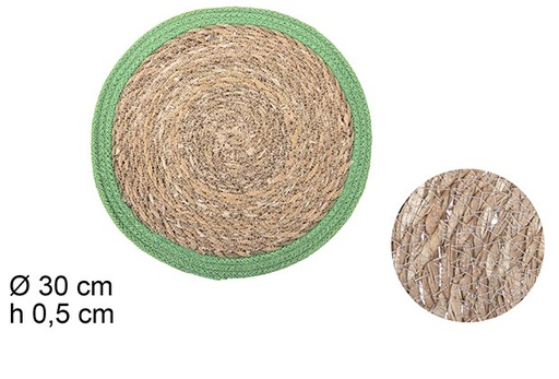 [110371] Base redonda de ervas marinhas com borda de juta verde 30 cm