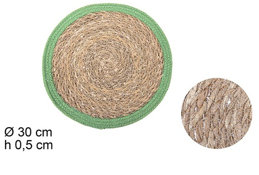 [110371] Salvamantel redondo seagrass con borde yute color verde 30 cm