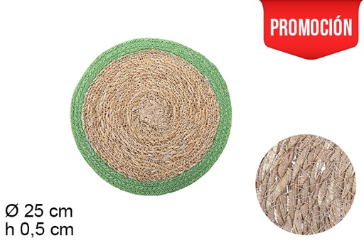 [110372] Salvamantel redondo seagrass con borde yute color verde 25 cm