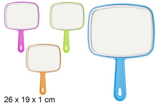 [110584] Rectangular mirror with handle in assorted colors 26x19 cm