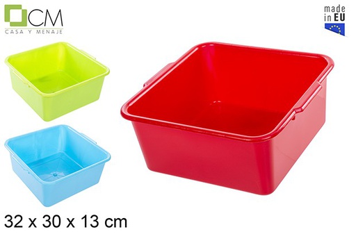 [111528] Bassine carré en plastique avec poignee couleurs assorties 8 l.