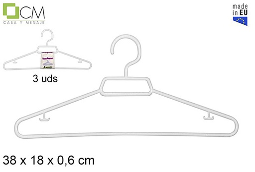 [102908] Pack of 3 plastic white hangers 38x18 cm