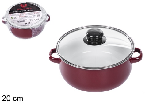 [110791] Pot rouge avec couvercle en verre 20 cm