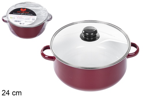 [110793] Pot rouge avec couvercle en verre 24 cm