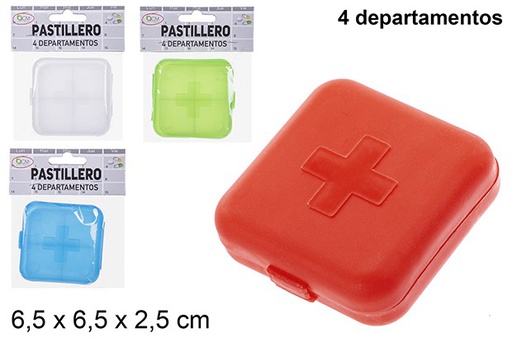 [110708] Plastic pill box 4 departments assorted colors