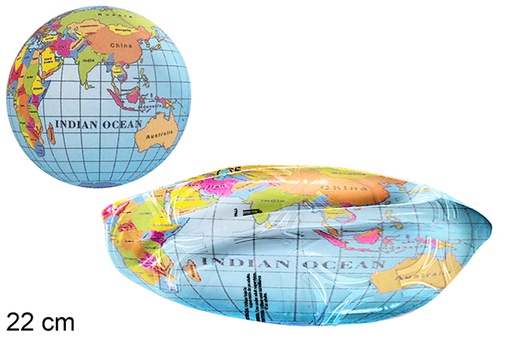 [111556] Pallina di plastica decorata con mappa del mondo, 22 cm