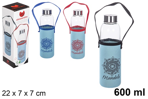 [108735] Bottiglia in vetro con coperchio in neoprene 600 ml