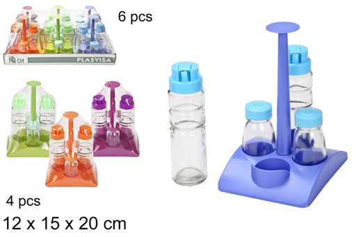 [111495] Pack 4 oliere con saliere di vetro su base quadrata colori assortiti