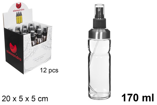 [110796] Bouteille d'huile ronde en verre Milan avec bouchon pulvérisateur 170 ml