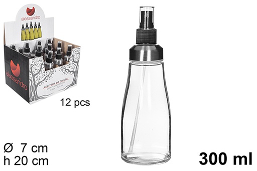 [110798] Round glass oil cruet Milan with spray stopper 300 ml