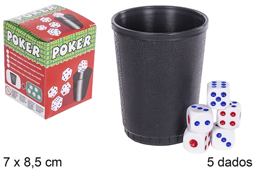 [110802] Pack cubilete con 5 dados de póker 7x8,5 cm