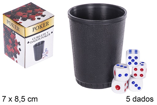 [110802] Pack tazza con 5 dadi da poker 7x8,5 cm