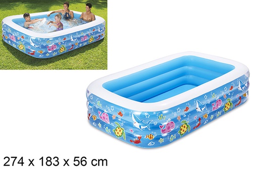 [206165] Piscina inflável retangular decorada com decoração marinha 274x183 cm