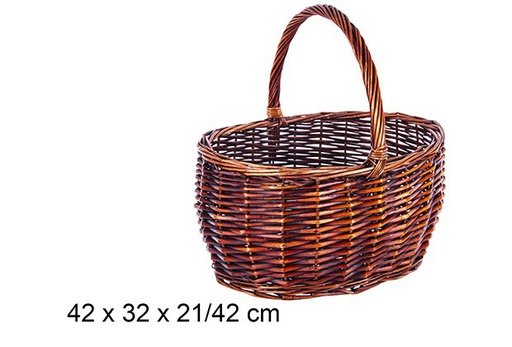 [111638]  Mahogany oval wicker basket 42x32x21/42 cm