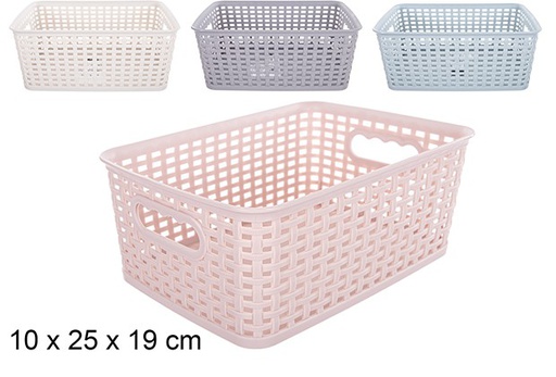 [111906] Rectangular rattan plastic basket assorted colors 10x25 cm