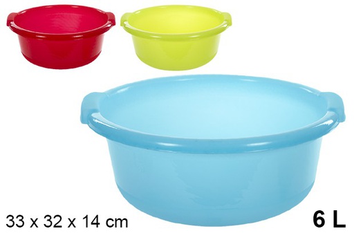 [111527] Round plastic basin with handle assorted colors 6 l.