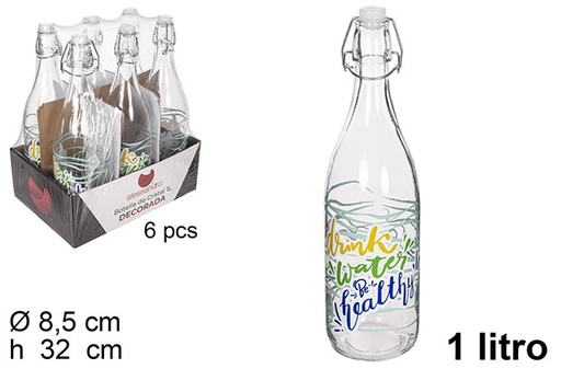 [111536] Flacon verre décorée avec bouchon mécanique 1 l.