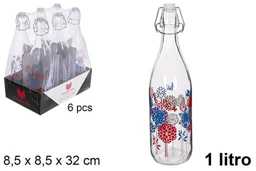 [111532] Flacon verre décorée avec bouchon mécanique 1 litre