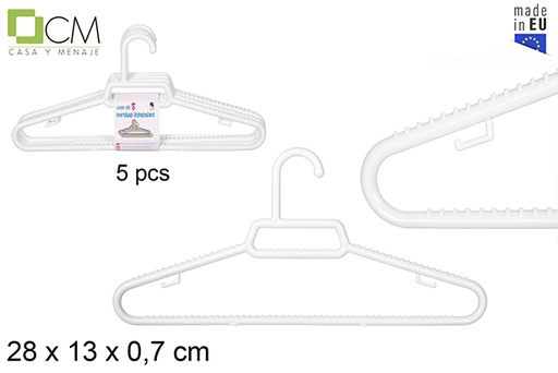 [112169] Pack of 5 plastic white hangers infantile