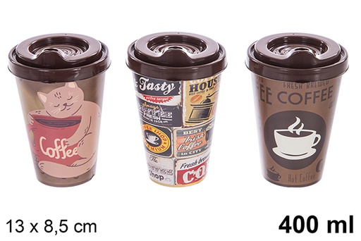 [111950] Copo plástico com tampa decorada sortida 400 ml