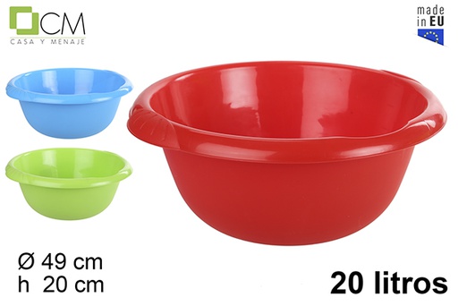 [102956] Bassine ronde en plastique avec poignee couleurs assorties 20 l.