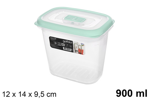 [111943] Tall plastic lunch box with green lid 900 ml