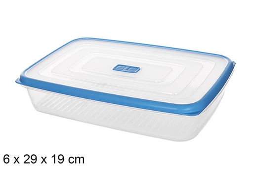 [111947] Rectangular plastic lunch box with blue lid 29x19 cm