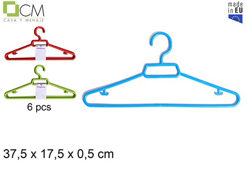 [102972] Pack of 6 plastic hangers assorted colors
