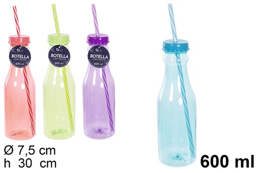 [110605] Botella con cañita colores surtidos 600 ml