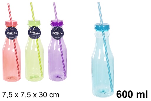 [110605] Bottle with straw assorted colors 600 ml