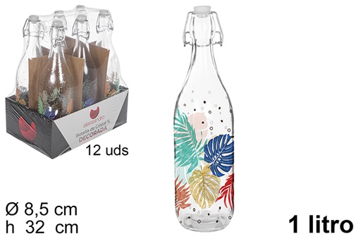 [111533] Botella cristal agua decorada verano tapón gaseosa 1 l.