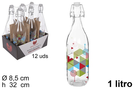 [111534] Flacon verre décorée avec bouchon mécanique 1 l.