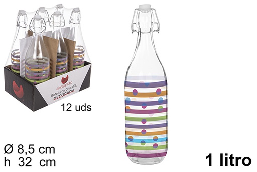 [111535] Flacon verre décorée avec bouchon mécanique 1 l.