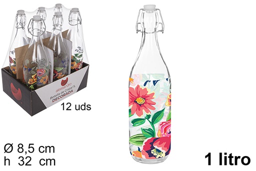 [111537] Flacon verre décorée avec bouchon mécanique Primavera 1 l.