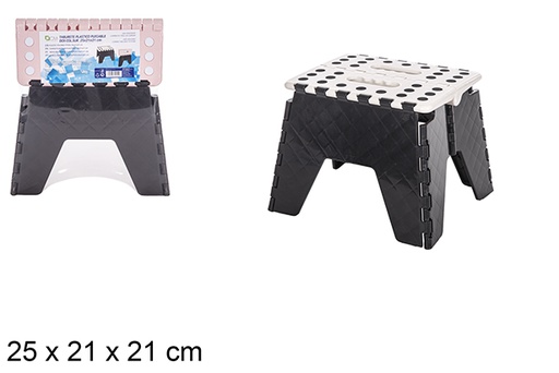 [112050] White/pink folding plastic stool assorted 21 cm