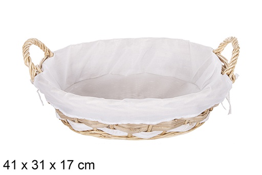 [112089] Cesto oval de vime natural com tecido 41x31 cm