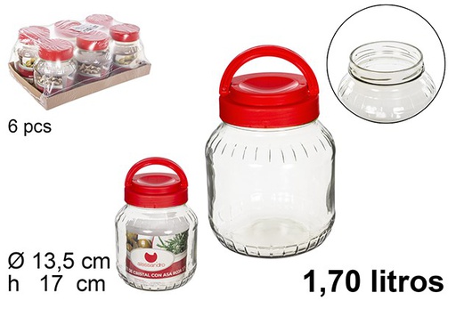 [112154] Frasco de vidro com alça vermelha 1,7 l.