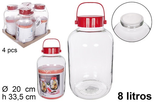 [112160] Glass jar with red handle 8 l.