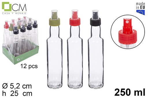 [112207] Botella cristal redonda con pulverizador colores surtidos 250 ml
