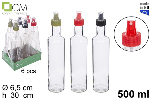 [112209] Botella cristal redonda con pulverizador colores surtidos 500 ml