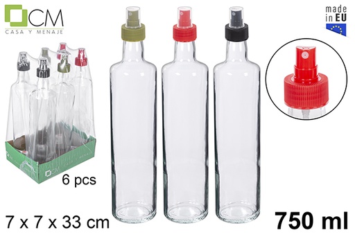 [112211] Round glass bottle with sprayer assorted colors 750 ml