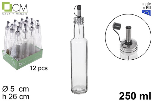 [112914] Huilier Carré verre rond avec doseur anti-goutte 250 ml