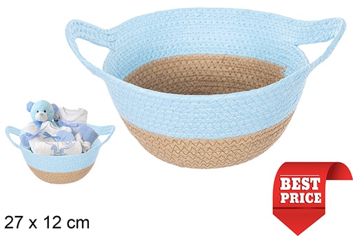 [111732] Natural/turquoise paper rope basket with handles 27x12 cm