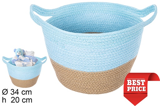 [111735] Natural/turquoise paper rope basket with handles 34x20 cm