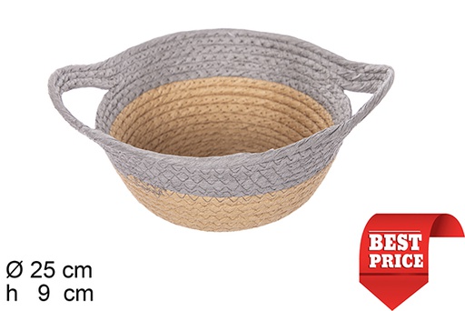 [111741] Natural/gray paper rope basket with handles 25x9 cm