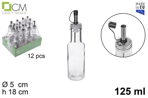 [112913] Oliera tonda di vetro con dosatore antigoccia di acciaio 125 ml