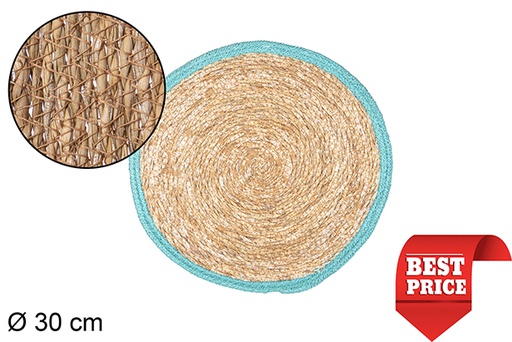 [111802] Turquoise jute edge seagrass trivet 30 cm