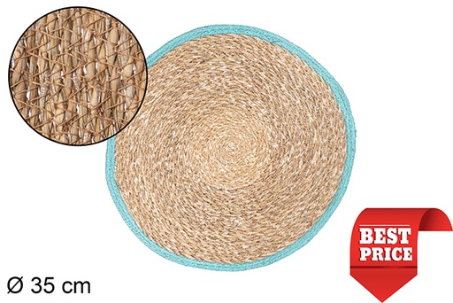 [111803] Turquoise jute edge seagrass trivet 35 cm