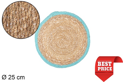 [111801] Turquoise jute edge seagrass trivet 25 cm