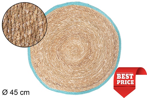 [111861] Dessous de plat en jonc de mer bord jute turquoise 45 cm